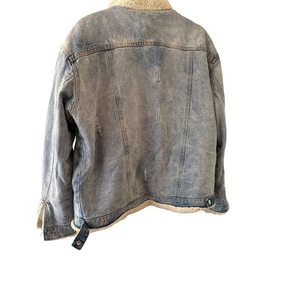 The Lemon Womens Distressed Sherpa-Lined Denim Jacket - Picture 5 of 6